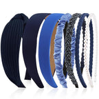 VELSCRUN Headbands for Women 7 Pcs Different Navy Blue Knotted Solid Pearl Head Bands Non Slip Hair Band for Womens Gilrs Thin Thick Short Hair Fashion Accessories