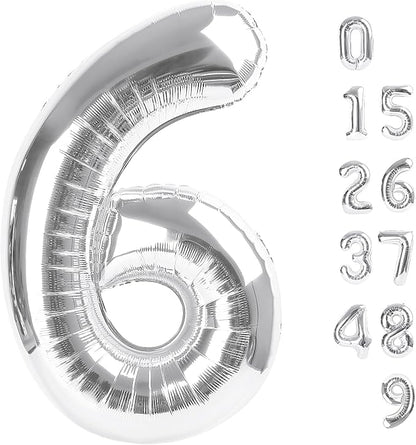 Large Number Balloons 40 Inch Silver 6 Balloon by Mluchee
