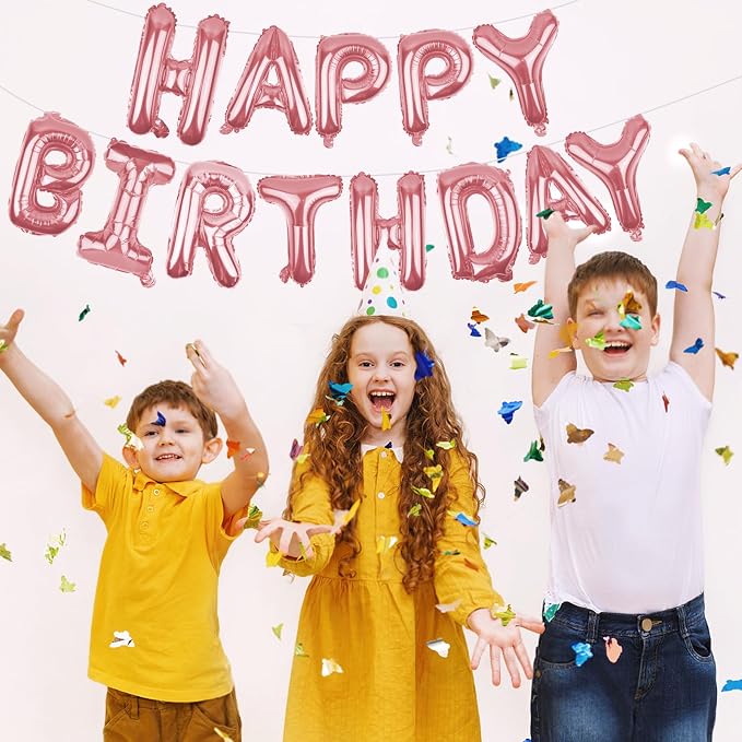 Happy Birthday Balloons Banner Rose Gold 16 Inch Mylar Foil Letters | - Image 5