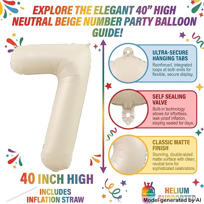 40" Beige Foil Number 17 Balloon - Image 2