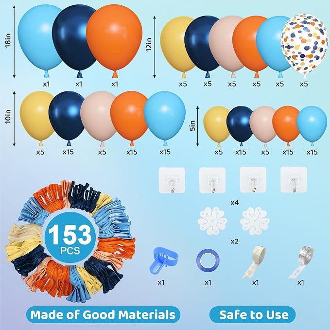 Amandir 153pcs Blue Orange Balloon Garland Arch Kit Different Sizes | 18 12 10 - Image 4