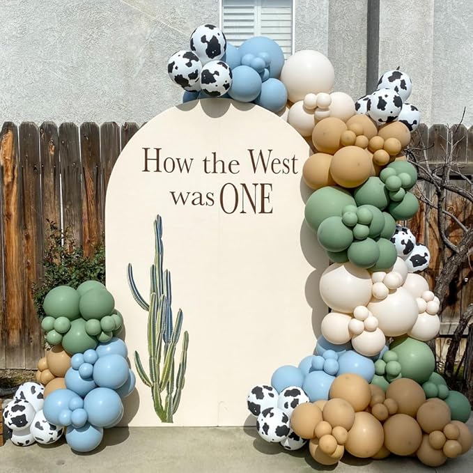 153 Pcs Green Cow Balloon Arch Garland Kit – Sage Green, Sand White, and Cow - Image 6