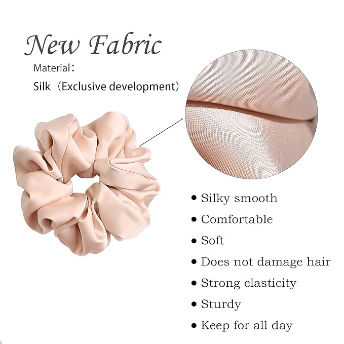 4PCS Large Satin Silk Scrunchies for Women - Big Glossy Scrunchie for Thick Hair Girl Hair Ties Ponytail Holders Jumbo Scrunchies (Blue Green Rose-Red Champagne)