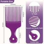 SIMPOR 2 Pcs Hair Pick Comb Wide Tooth Lift for Hair Styling Detangling Plastic Afro Pick for Women Men (Purple, Black)