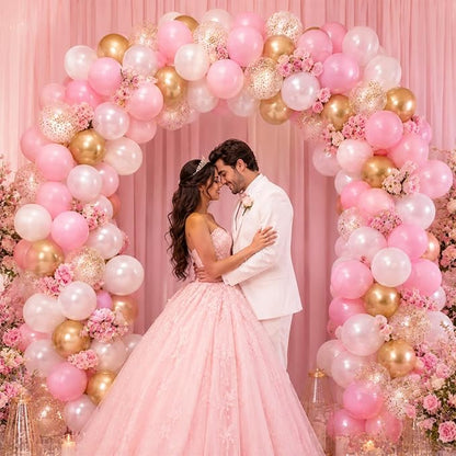 Pink White Gold Balloons, 12 Inch Double Stuffed Pearl Pale Baby Light Pink - Image 4