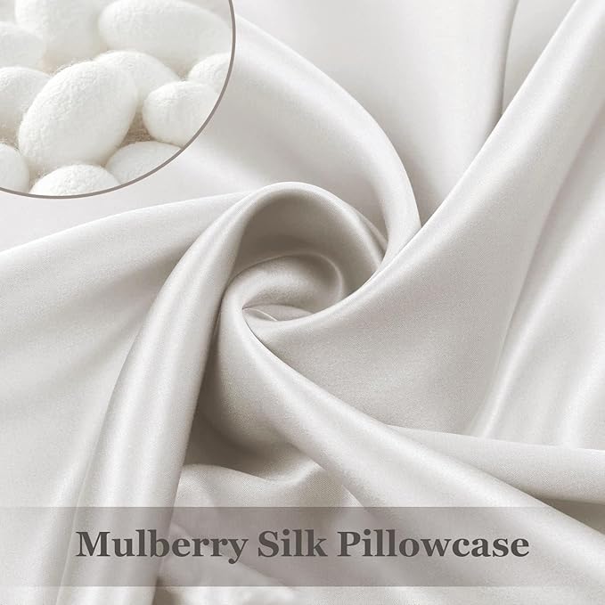 Adubor 100% Silk Pillowcase - Mulberry Silk Pillow Cases, 23 Momme 6A Grade Fibers, Silk Pillow Case for Hair and Skin Health, with Hidden Zipper (Standard 20''×26'', Lvory White, 1PC)