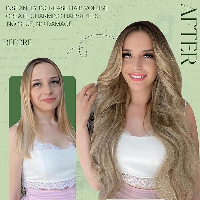 RUNATURE Clip in Hair Extensions Real Human Hair, Balayage Hair Extensions Clip Ins, Remy Human Hair Clip in Extensions, Tangle Free Hair, 16 Inch 120g 7pcs #3/8/22 Walnut Brown to Light Blonde
