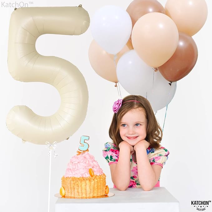KatchOn Gaint Cream White 5 Balloon Number 40 Inch, 5 Birthday Decorations | 5 - Image 3
