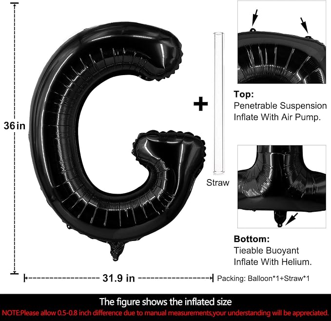 Lovoir 40 Inch Large Black Letter G Balloons Big Size Jumbo Mylar Foil Helium - Image 2