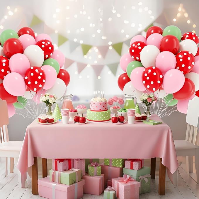 60pcs Strawberry Balloons with 12inch Pink Red White Green Balloons | - Image 7