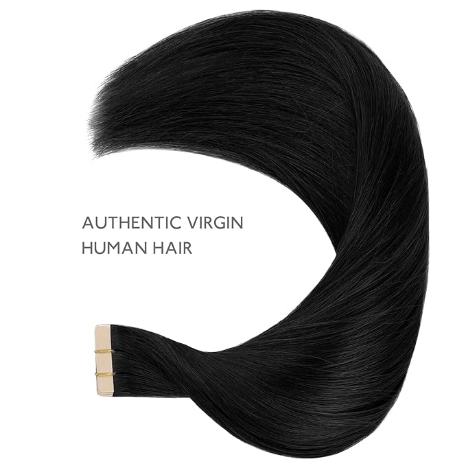 WENNALIFE Tape in Hair Extensions Human Hair Jet Black Tape in Extensions, 10pcs 30g 26 inch Remy Invisible Tape Ins Straight Colored Soft Real Human Hair Tape in Extensions Refill Set Extensions