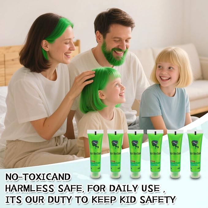 Temporary Green Hair Dye for Kids - Washable Color Suitable for Black & Brown Hair, Halloween Party Gift for Girls 7-12 Years Old