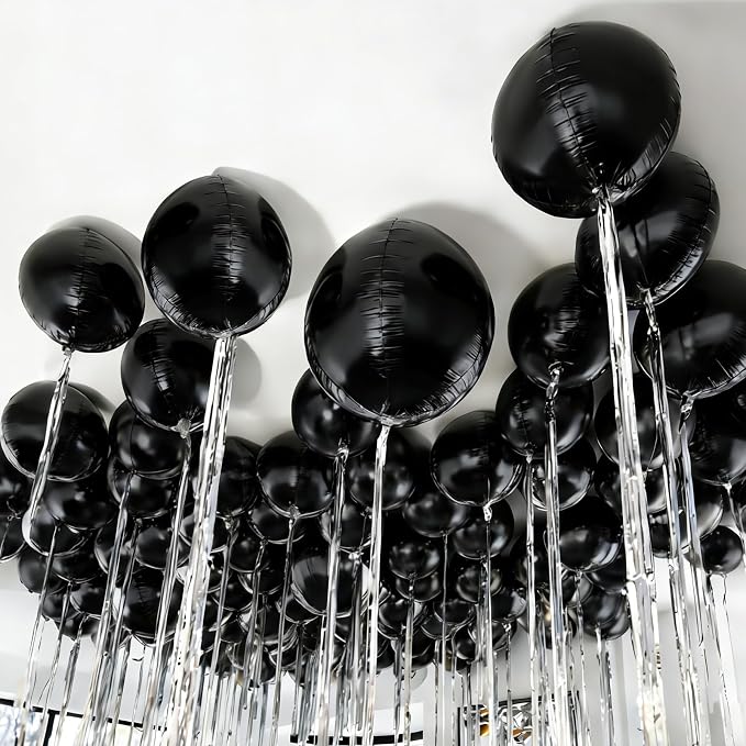 12 Pcs Black Foil Balloons, Different Size Metallic Black Balloons - Image 8