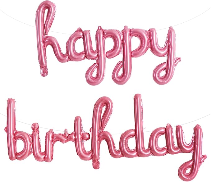 TONIFUL 16 Inch Pink Cursive Happy Birthday Balloons Banner Decorations | by TONIFUL