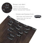 WENNALIFE Clip in Hair Extensions Real Human Hair, 22 Inch 120g 7pcs Human Hair Extensions Clip In Human Hair, Ombre Dark Brown to Light Chestnut Brown Clip In Real Hair Coloured Remy