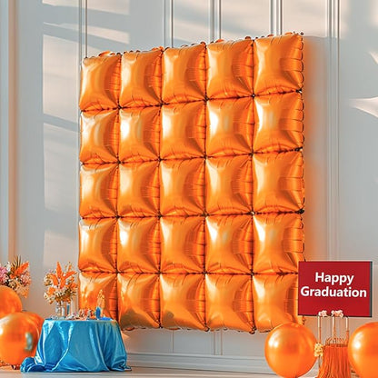 NISOCY 25PCS Metallic Orange Square Foil Balloons Wall Backdrop | Double Sided - Image 8