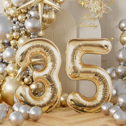 AULE 40 Inch Light Gold 35 Balloon Number Foil 0-9 Birthday Big Numbers | - Image 2