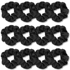 IVARYSS Scrunchies for Hair Sleep, Premium Satin Soft Than Silk for Women Curly Hair, Cute Bands Ties for Girls Thin | Thick Hair Styling, 12 Pack, Black