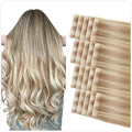 SUYYA Invisible Tape in Hair Extensions Human Hair Seamless Injected Hand-Tied Pro Quality Virgin Human Hair Tape Ins Ash Blonde Highlighted Bleach Blonde 20PCS 40G/Pack Straight(14 inch #P18/613)