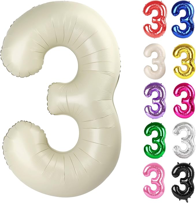 Cream Number 3 Balloon 40 Inch by IWERP