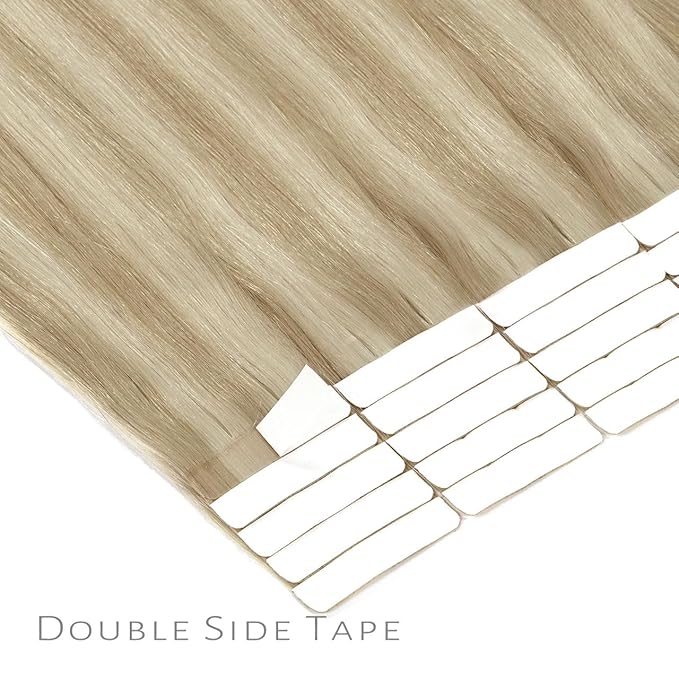 Lacer Hair Extensions Real Human Hair Tape in Silky Straight Ash Blonde to Light Blonde Tape in Extensions Human Hair 24 Inch 50G 20Pcs Tape Ins