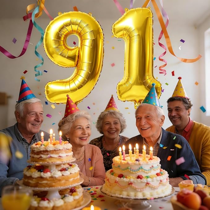 40 Inch Number 91 Balloons for 91st Birthday Party Decorations, 0-100 Gold - Image 2