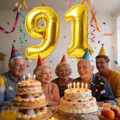40 Inch Number 91 Balloons for 91st Birthday Party Decorations, 0-100 Gold - Image 2