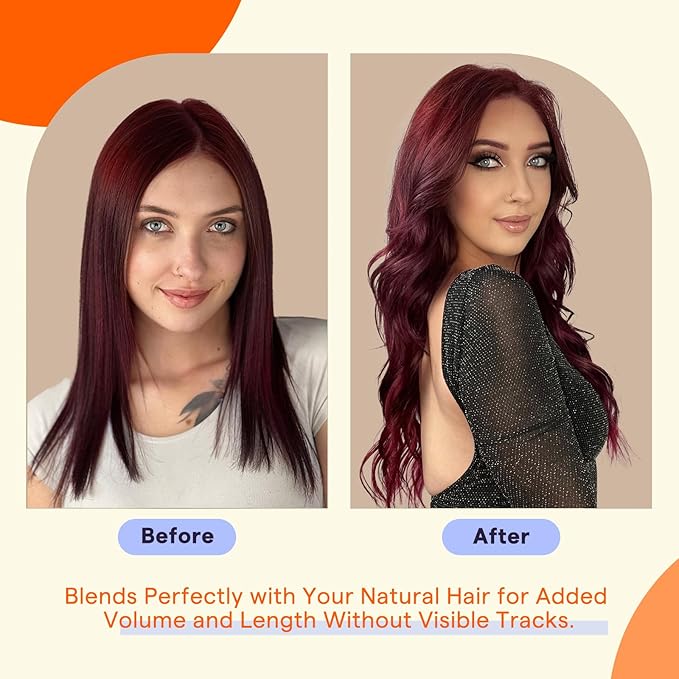Full Shine Tape in Hair Extensions Human Hair Color 99J Red Wine 18 Inch Remy Seamless Skin Weft Human Hair Tape in Extensions 50 Grams Fashion Straight Invisible Soft and Silky 20PCS Add Volume