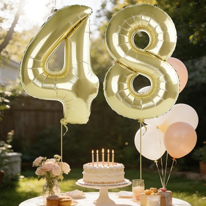 40 Inch Number 48 Balloons for 48th Birthday Party Decorations, 0-100 Champagne - Image 3