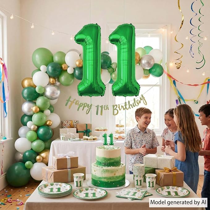 Green Number 11 Balloon 40 Inch, Shiny Foil Duo of Your Special Celebration | - Image 2