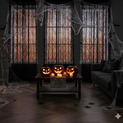 Bujasso Black Sheer Lace Curtains 102 inch Vintage Floral Sheer Window Curtain - Image 8