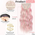 KooKaStyle Clip in Synthetic Hair Extensions Long Wavy 4PCS Thick Hairpieces Blonde with Pink Highlight Fiber Double Weft Natural Hair Extensions 20 Inch for Women