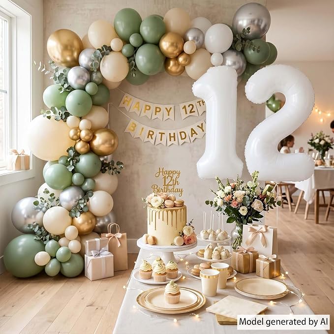 White Number 12 Balloon 40 Inch, Large Matte White 1 and 2 Foil Balloons Set - Image 3