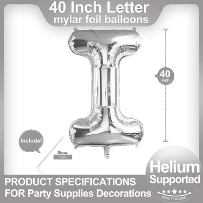 40 Inch Silver Letter I Balloons, DIY Phrase Foil Alphabet Letter I Balloons - Image 2