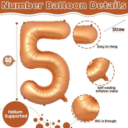40 Inch Number 5 Balloon, Big Foil Self Inflating 5th Birthday Number Balloons - Image 2