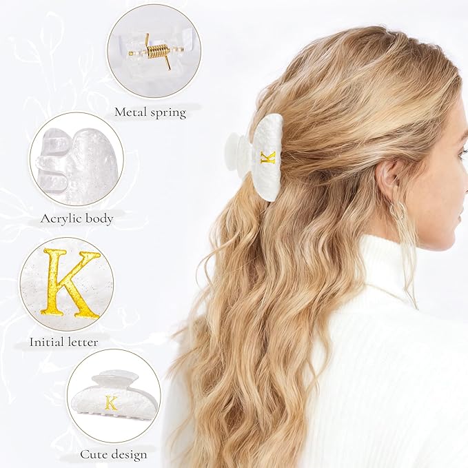 Hair Clips for Women | Monogram Hair Claw Hair Accessory | Personalized Gifts for Women Teen Girl Trendy Stuff | Cute Hair Claws | Gifts for Girls Her Mom Bridesmaid Wife - White,M