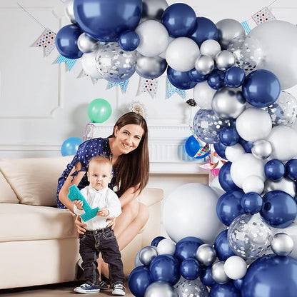 144PCS Navy Blue Silver Balloons Garland Kit, 18 12 10 5 inch Blue White - Image 5