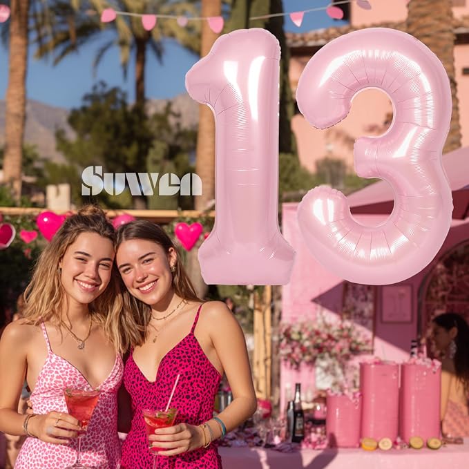 SUWEN 40 Inch Pink Large 13 Number Balloons Big Foil Helium Number Balloons 0-9 - Image 2