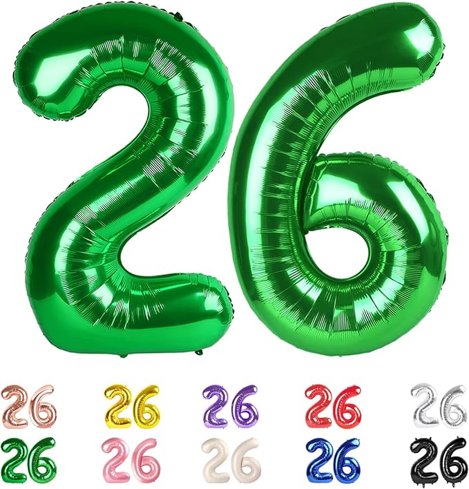Number 26 Balloon 40Inch for 26 Year Old Birthday Decorations, Dark Green | by Mluchee