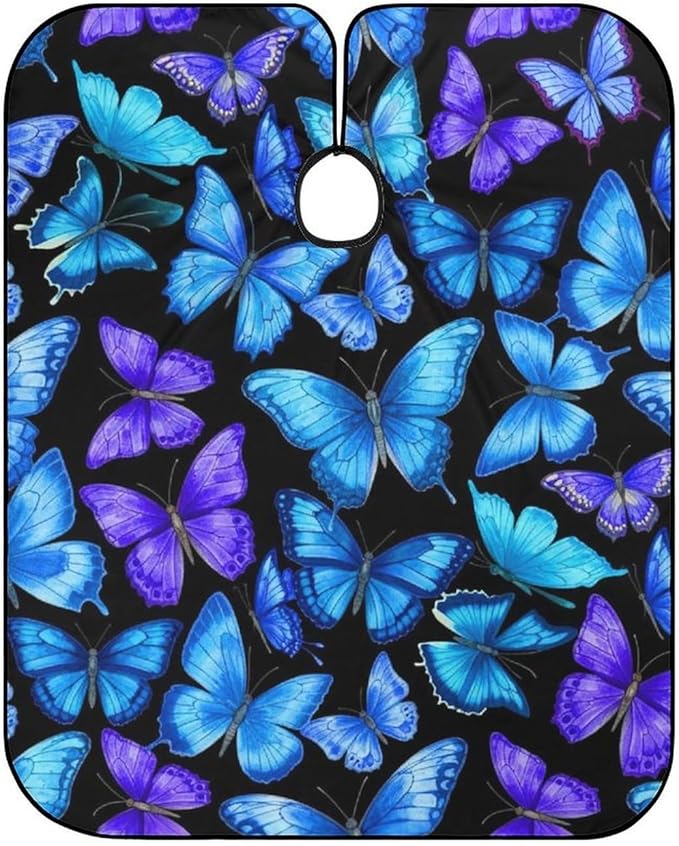 Extra Long Haircut Barber Cape Cover, Hairdressing Apron Blue Butterflies Hairdressing Gown Cover for Hair Cutting