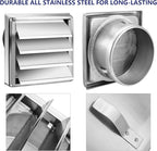 Funmit 6'' Metal Dryer Vent Cover, 7"x7" Outside Dimensions with Metal Mesh Screen, Outdoor Stainless Steel Louvered Vent Cover Includes 4 Screw for Easy Installation