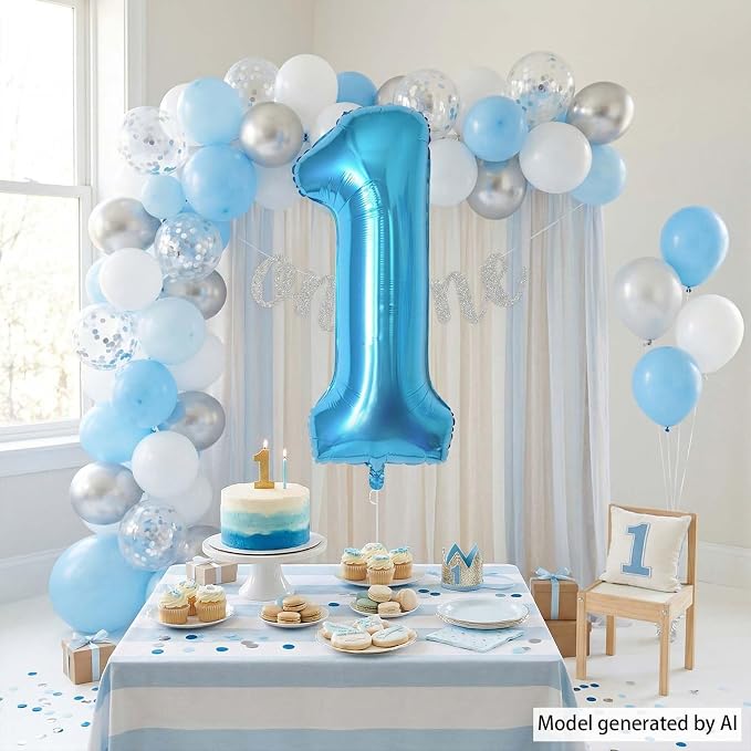 Light Blue Number 1 Balloon 40 Inch, Foil Numeral - Image 3