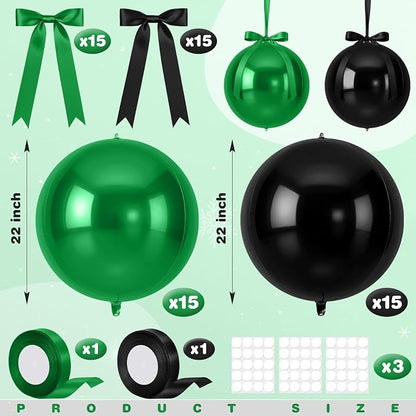 Jenaai 30 Pack 22 Inch Metallic Round Foil Balloon Black Green Balloon | - Image 2