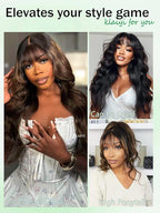 KLAIYI Ombre Brown Loose Body Wave Pre Everything Glueless 13x4 HD Lace Front Human Hair Wig with Natural Bang Highlight Balayage Brown Precut Lace Pre Plucked Bye Bye Knots Drawstring Wig 180% 16Inch