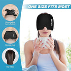 Cold Hat, Ice Cap, Ice Head Wrap, Cold & Hot Therapy Reusable 360 Compression Flexible Ice Pack Head Wrap, Cold Head Park Wrap. Black