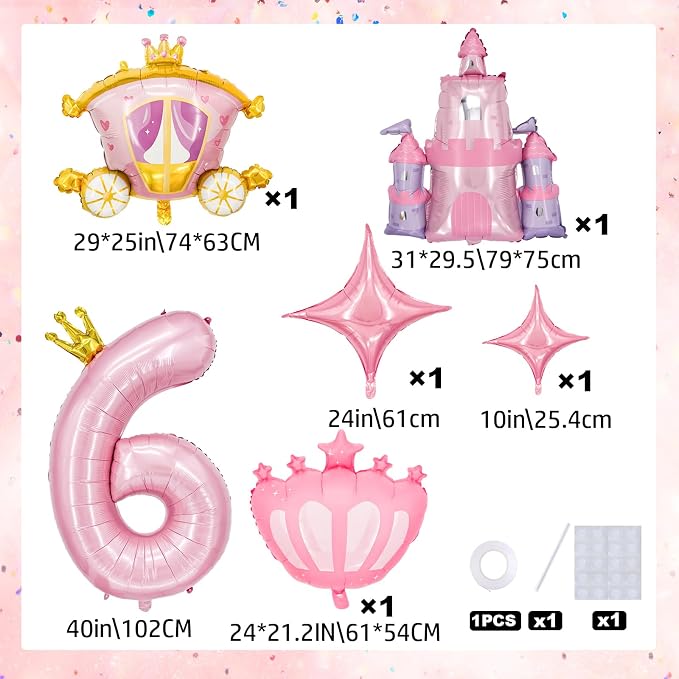 Minyu 6-Piece Princess Theme Party Decoration Set: Princess Carriage + Pink - Image 2