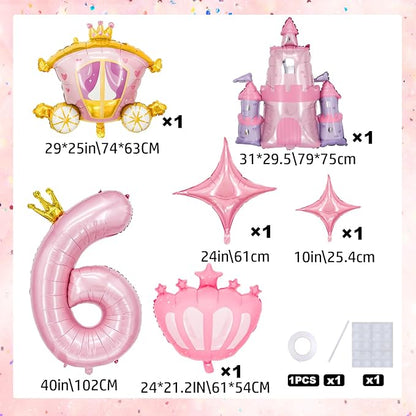 Minyu 6-Piece Princess Theme Party Decoration Set: Princess Carriage + Pink - Image 2