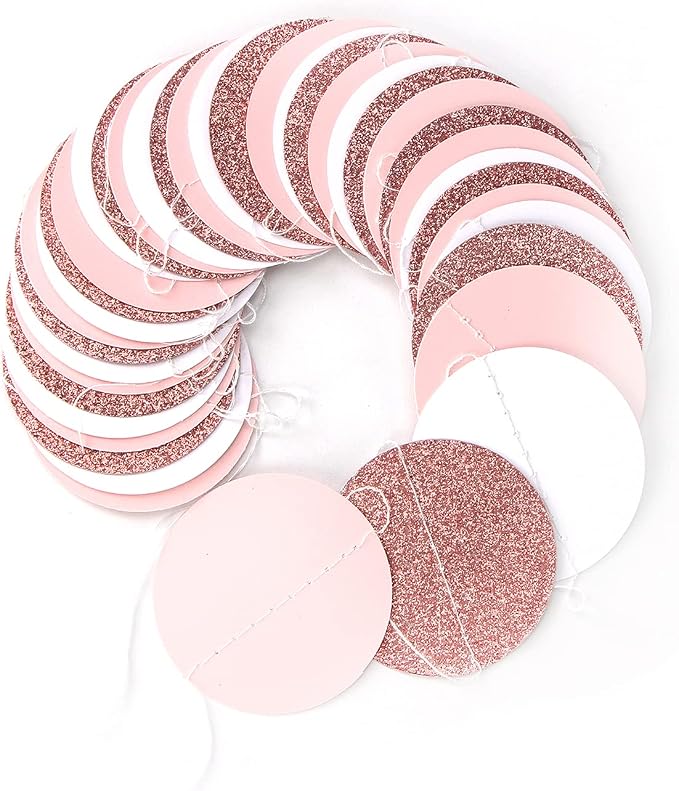 Rose-Gold Pink-White Party Decorations Paper-Garland - 52Ft Valentines Birthday - Image 3