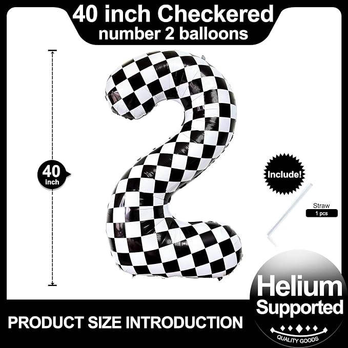 Checkered Number 2 Balloons 40 Inch Giant Race Car Checkered 2 Balloons - Image 2
