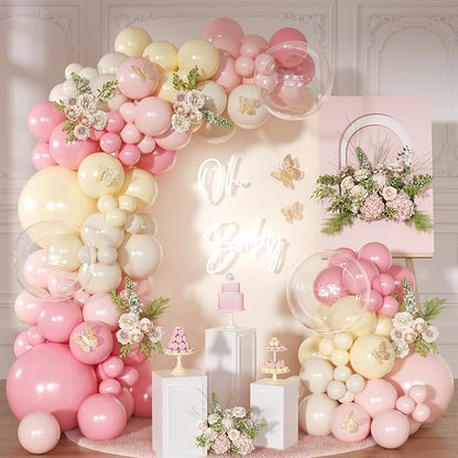 Pink and Yellow Balloon Arch Kit Pastel Yellow Balloons | 126Pcs Light Pink by NUTTYBASH